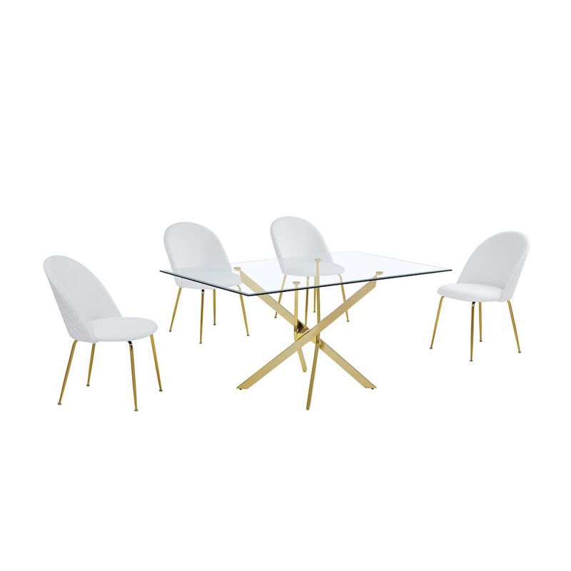 Best Quality Furniture 5 piece dining set- Rectangular dining table with 4 White side chairs