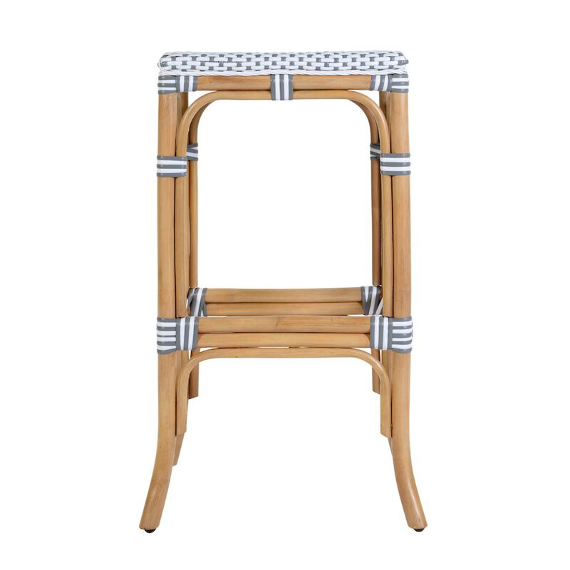 Butler Specialty Laguna 30.5 in. Seat Height Rectangular Rattan Backless Bar Stool White and Navy image number 4