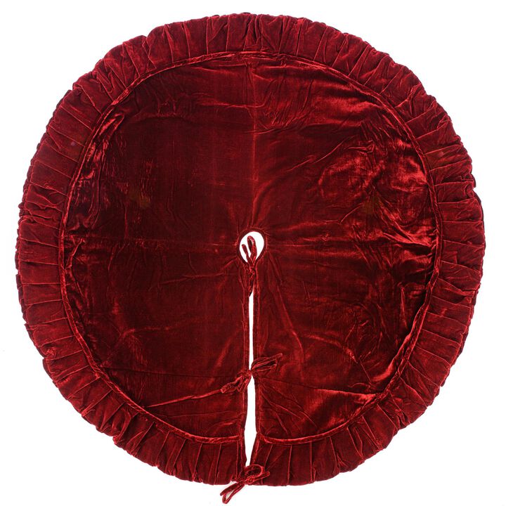 Vickerman 72" Plush Red Velvet Christmas Tree Skirt - Self Cord Detail - Fully Lined - Tie Closure - Festive Red Colored Tree Skirt - Festive Velvet Christmas Decor