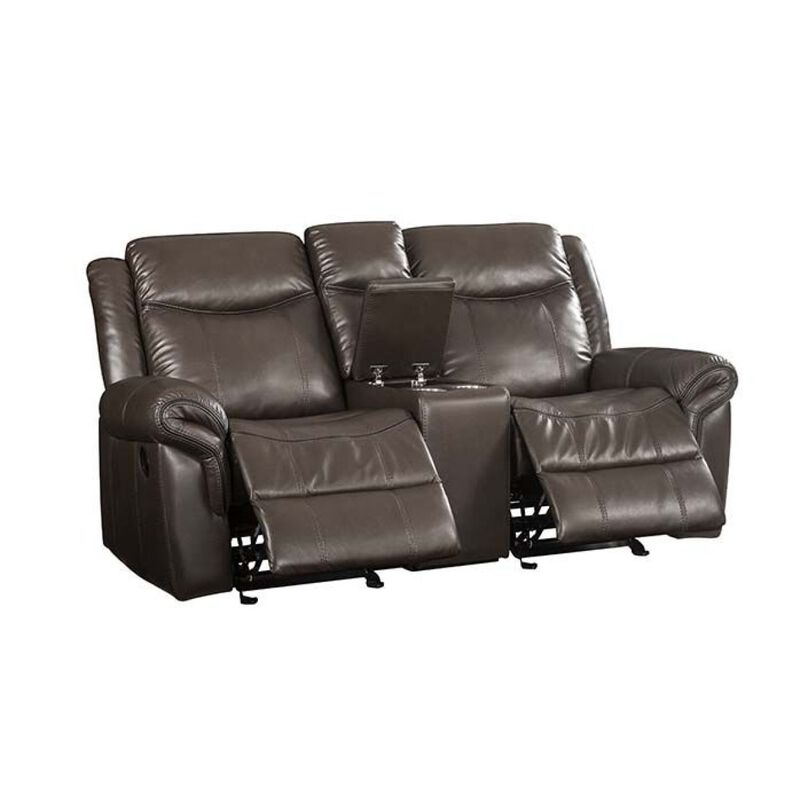 Lydia Motion Loveseat w/Console, Brown Leather Aire LV