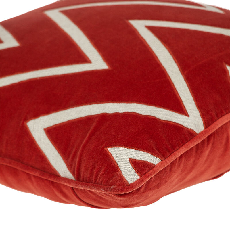 HomeRoots 22" Beige and Red Zigzag Cotton Throw Pillow with Embroidery and Applique image number 4
