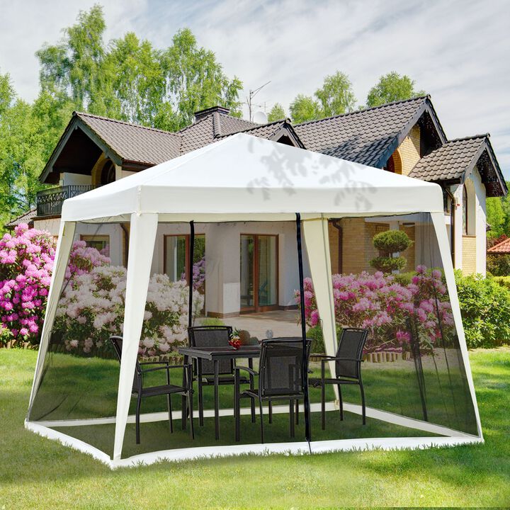 10'x10' Outdoor Party Tent Canopy with Mesh Sidewalls, Patio Gazebo Sun Shade Screen Shelter, Beige