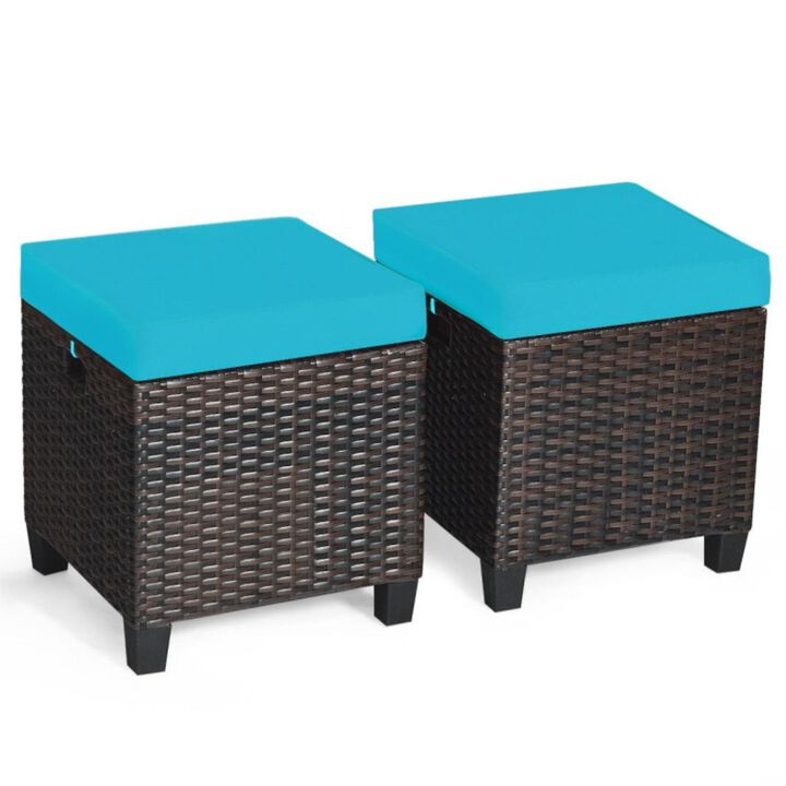 Hivvago 2 Pieces Patio Rattan Ottoman Set with Removable Cushions