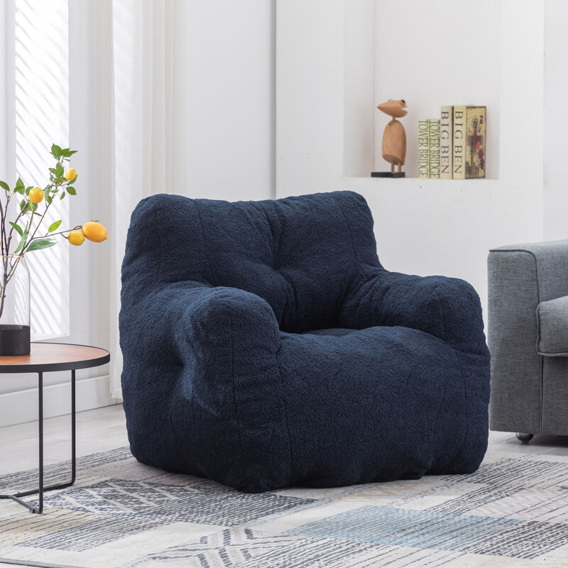 GOODSILO Soft Teddy Fabric Tufted Foam Bean Bag Chair with Ergonomic Backrest Design image number 3