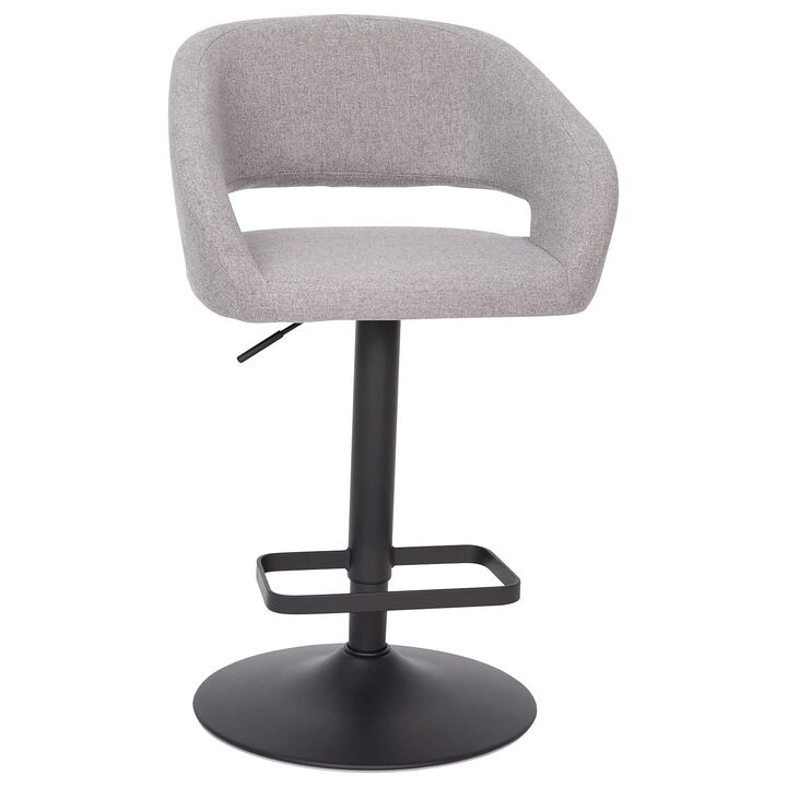 Flash Furniture Erik Comfortable & Stylish Contemporary Barstool with Rounded Mid-Back and Foot Rest, Adjustable Height - Gray Fabric with Black Base