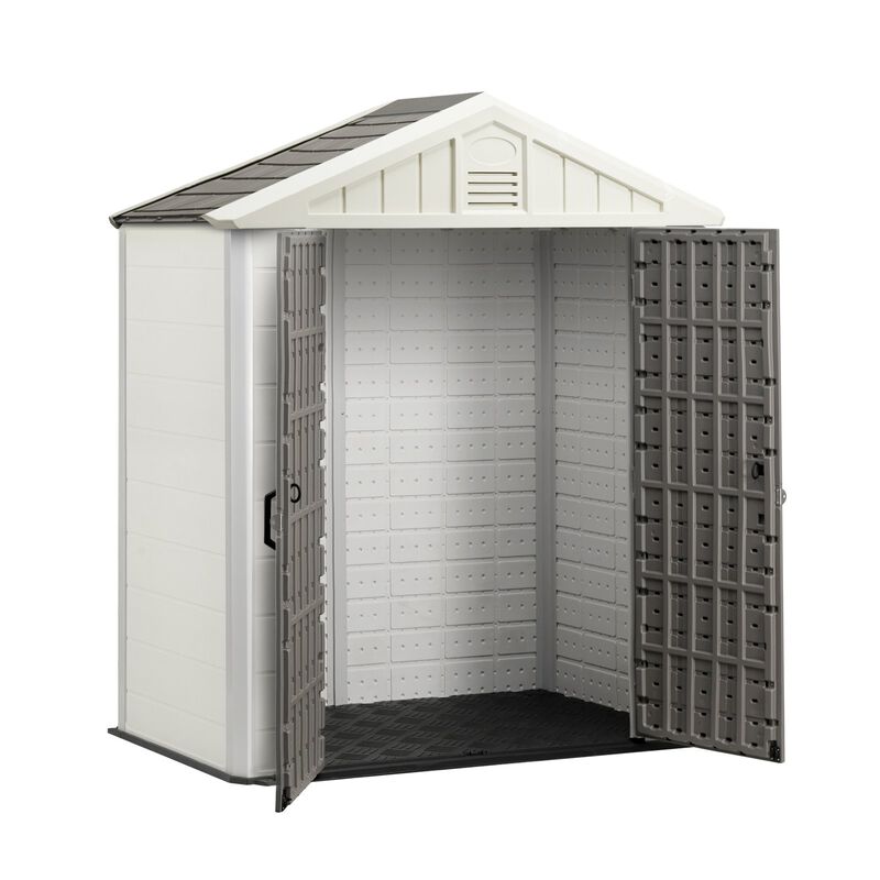 Weather Resistant Resin Garden Storage Shed with Reinforced Floor, Lockable Door for Tools & Bike Storage-Grey image number 8