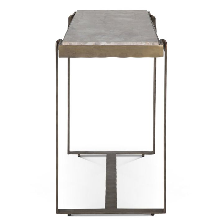 World Interiors Rhodes 52" Console Table with Capri Beige Marble Top and Antique Brass Base