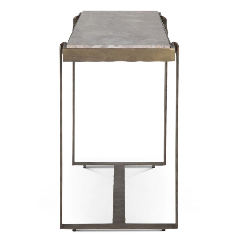 World Interiors Rhodes 52" Console Table with Capri Beige Marble Top and Antique Brass Base image number 1