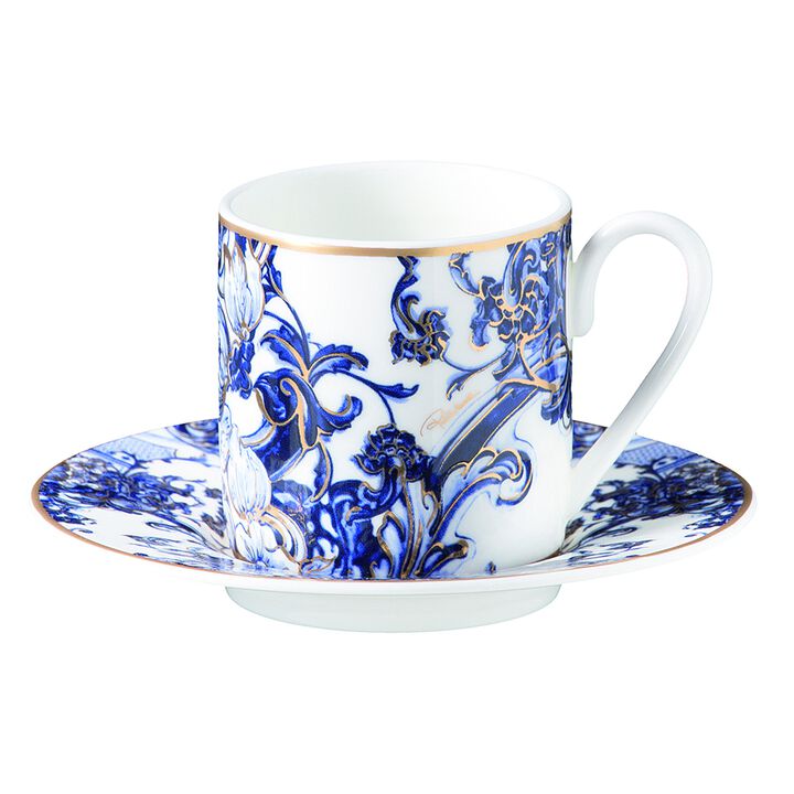 Coffee Cup & Saucer AZULEJOS Set of 2 in Luxury Box  diam. 2.3", H 2.5", Cap. 4 oz, Saucer diam. 4.75"