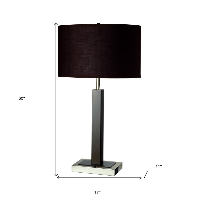 Hivvago 30" Black Polyresin Table Lamp With Brown Classic Drum Shade