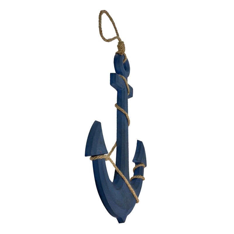 Large 24"x16" Ship Anchor & Rope Wall Hanging - Hand-Painted Blue Finis image number 6