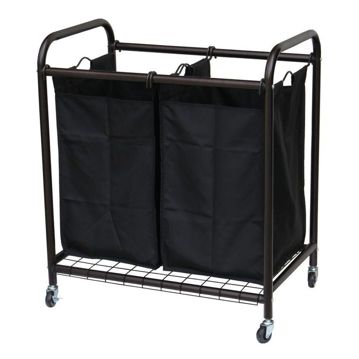 QuikFurn Bronze Laundry Hamper Cart with 2 Black Sorter Bags