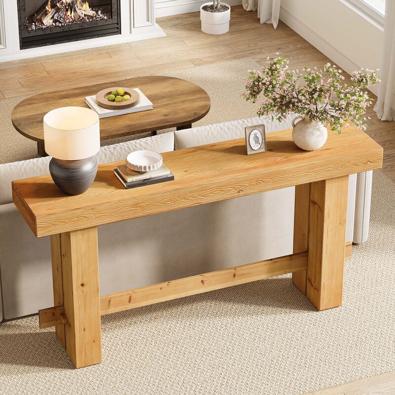 Solid Wood Entryway Console Table, Sofa Table with Stable Legs-Natural image number 1