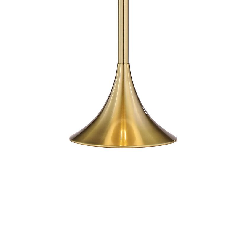 Mikka Table Lamp, Pull-Chain, Gold Flared Pedestal Base, Beige Fabric - Benzara