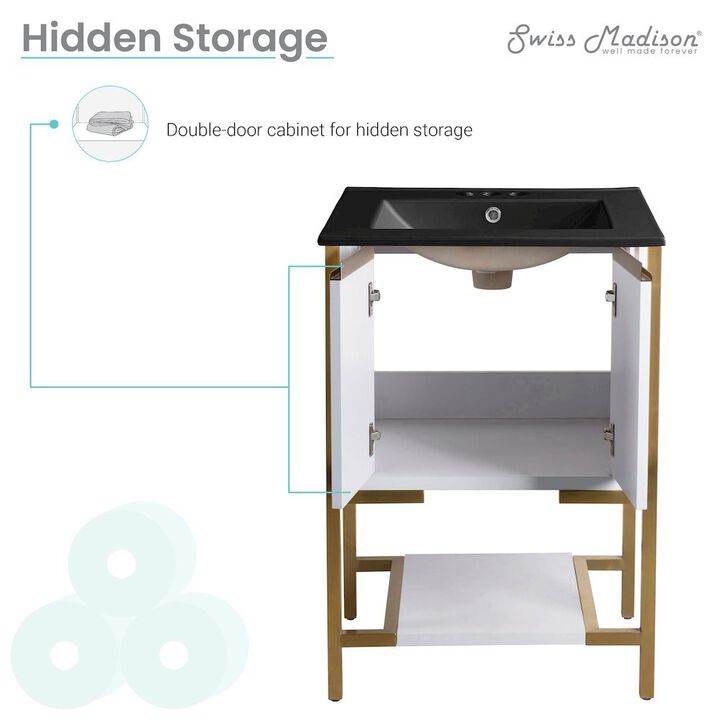 Marseille 24 in. White Bathroom Vanity with 3-Hole Ceramic Sink Top