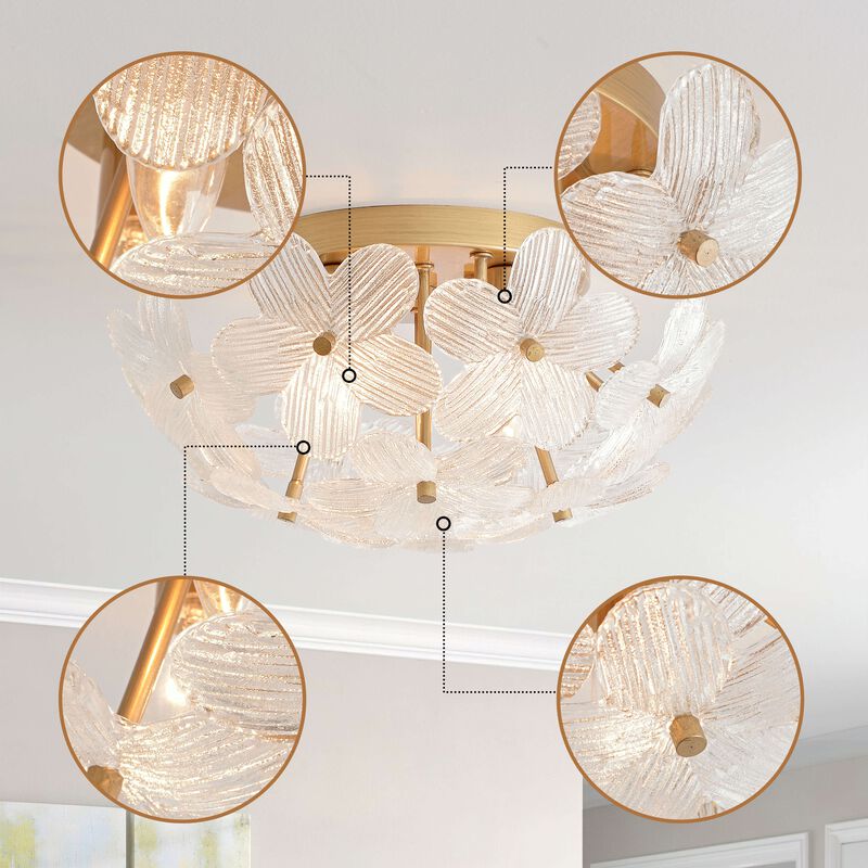 Estrella Modern 3-Light 16" Brushed Brass Clear Glass Flower Flush Mount image number 9