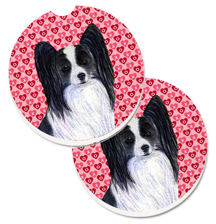 Caroline's Treasures Papillon Hearts Love & Valentine's Day Portrait Set of 2 Cup Holder Car Coasters SS4505CARC, 2.56, Multicolor