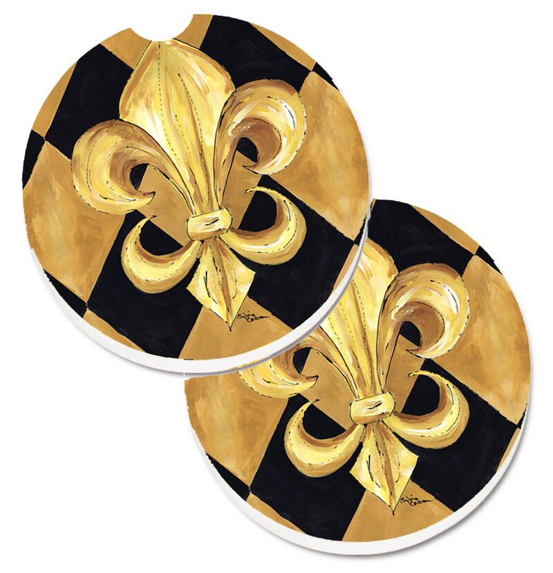 Caroline's Treasures black & Gold Fleur De Lis New Orleans Set of 2 Cup Holder Car Coasters 8125CARC, 2.56, Multicolor image number 0