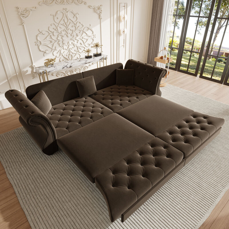 Merax Convertible Chesterfield Velvet Sofa Bed Classic Roll Arm Velvet sleeper sofa image number 3