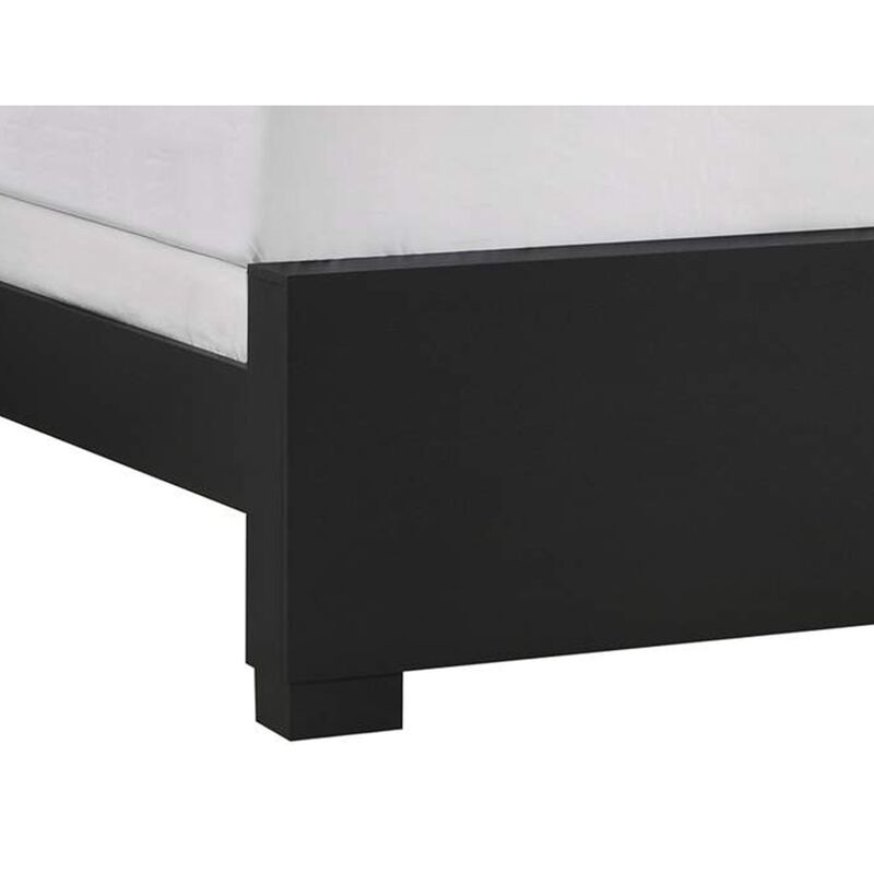 Amey Queen Panel Bed, Built In Light, White Marble Trim, Black Wood