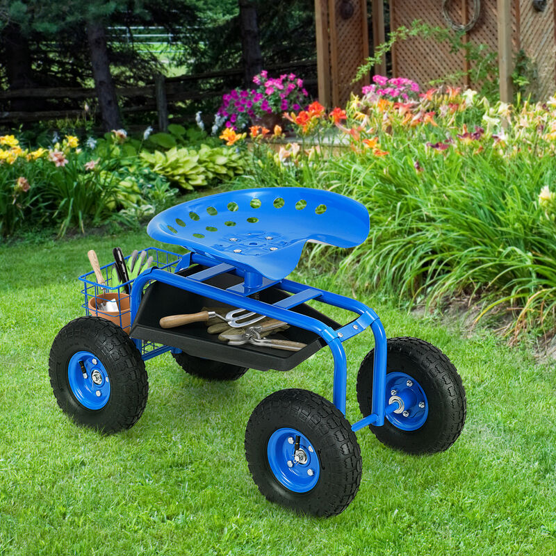 Garden Utility Cart with Sturdy Tool Tray and All-Terrain Wheels