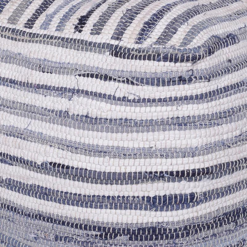 Hivvago 18 Inch Blue Cotton Cube Striped Pouf Ottoman