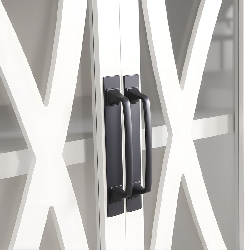 93" Farmhouse White TV Stand with Open Storage Shelves and Cabinets Media Console for TVs up to 85"