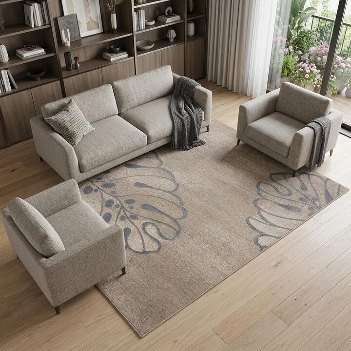 HomeRoots Botanical Leaves Non Skid Area Rug