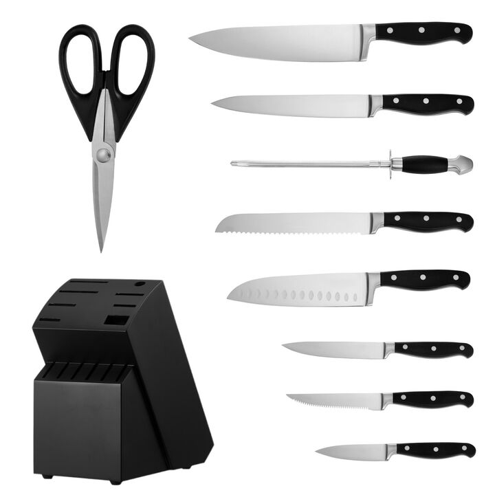 15 Piece Kitchen Knife Set with Block and Sharpener, High Carbon Stainless Steel Cutlery