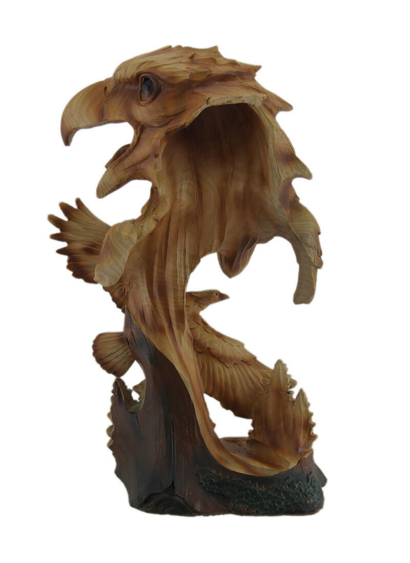 Carved Wood Look Bald Eagle Bust and Scene Tabletop Statue image number 2
