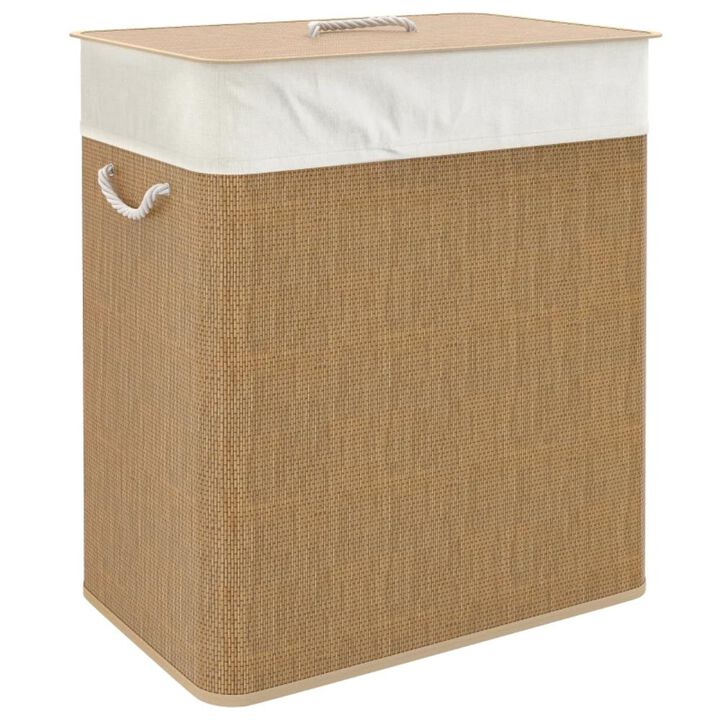 Hivvago Double Compartment Bamboo Laundry Basket with Liner