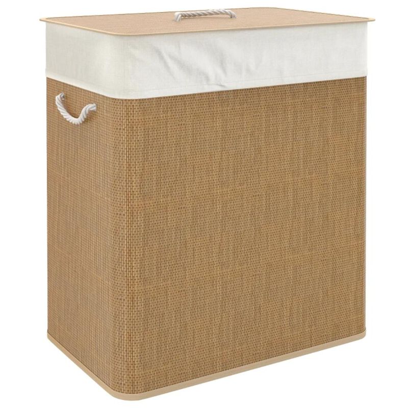 Hivvago Double Compartment Bamboo Laundry Basket with Liner image number 0
