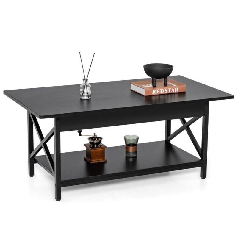 Hivvago 2-Tier Industrial Rectangular Coffee Table with Storage Shelf