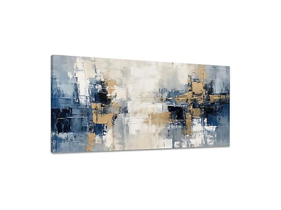 Blue Gold Abstract Canvas Indigo Modern Wall Art Living Room Bedroom Office