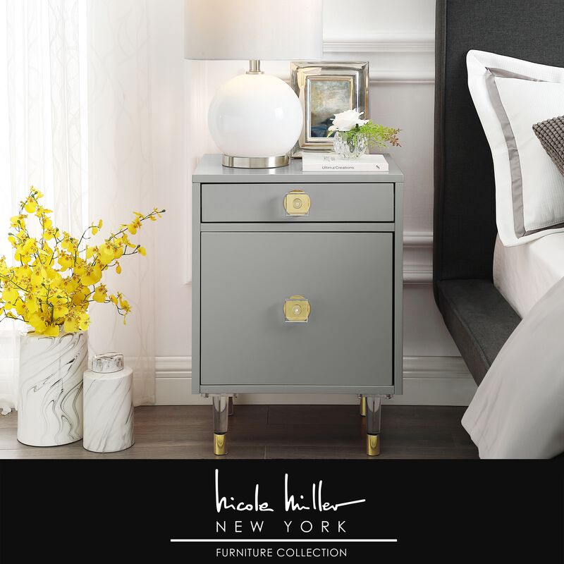 Nicole Miller Nadeen 1 Drawer 1 Door High Gloss Finish Acrylic Knob and Leg Side Table image number 2