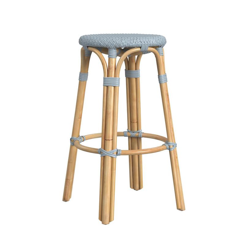 Butler Specialty Tobias Round Rattan 30 Bar Stool, Baby Blue