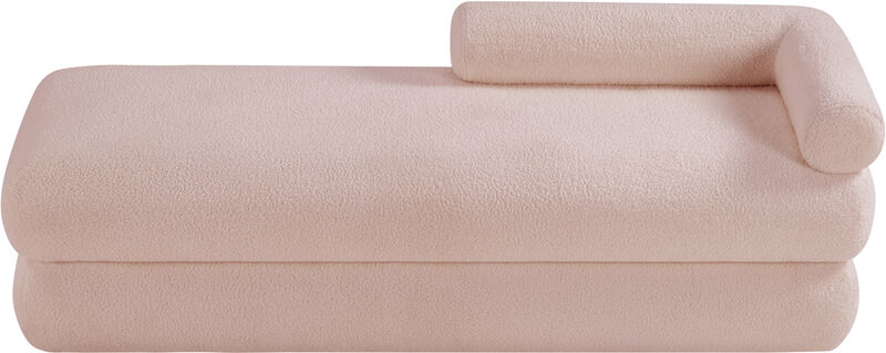 Meridian Furniture Kennedy Pink Faux Shearling Teddy Fabric Bench