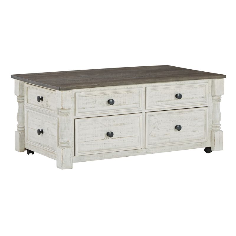 46 Inch Rectangular Lift Top Coffee Table, Faux Drawer Front, White, Brown image number 0
