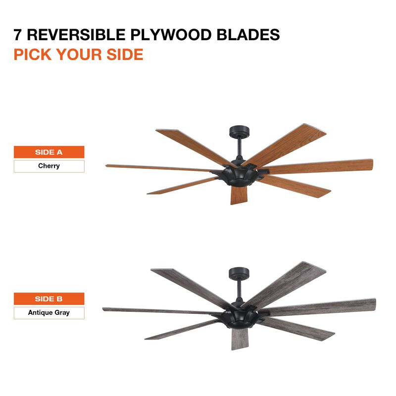 72 in. Matte Black Industrial Reversible Blades Ceiling Fan with Remote without Light