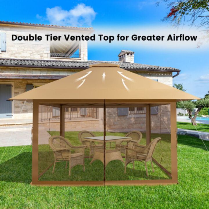 Pop-up Instant Canopy Tent with Mesh Sidewall-Gray