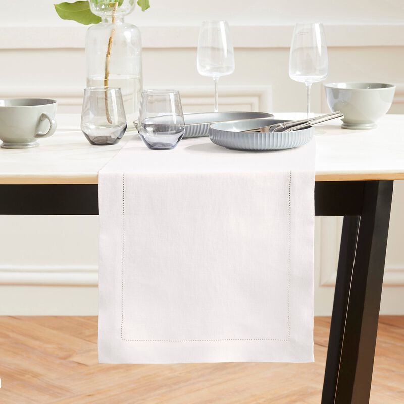 Solino Home Sonoma Hemstitch 100% Linen Table Runner &ndash; Handcrafted, Machine Washable, Perfect for Holiday and Everyday Dining