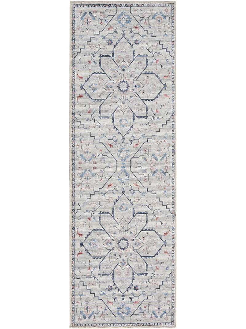 Machine Washable Series 1 SR110 Ivory/Blue 2'2" x 10' Rug