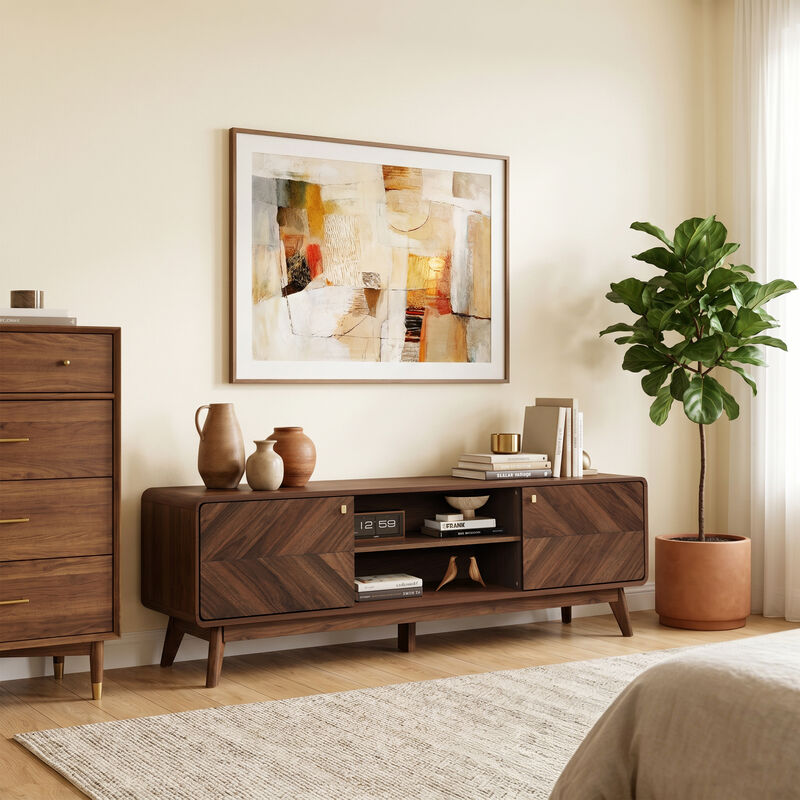 63" Centro Wood TV Console with Tapered Legs image number 2