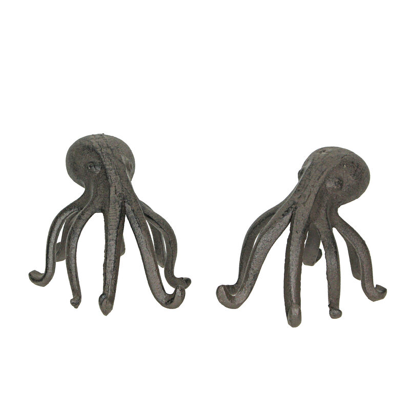 Set of 2 Cast Iron Octopus Bookends - Nautical Decor - Shelf Sculptures image number 0