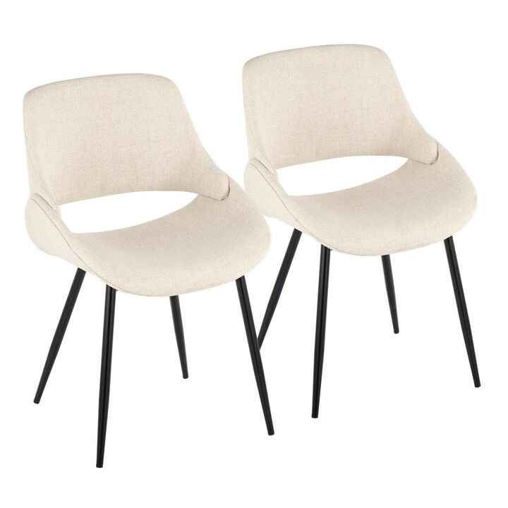 LumiSource Black Metal, Cream Fabric Fabrico Chair - Set of 2