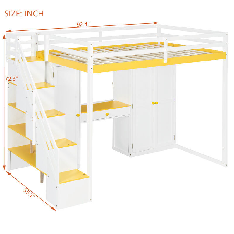 Merax Full Size Loft Bed with Staircase, Dressing Table, Wardrobe, 3-Tier Cabinet image number 4