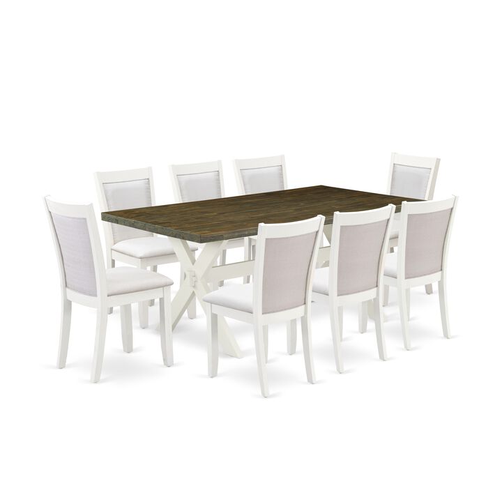 East West Furniture X077MZ001-9 9Pc Dining Set - Rectangular Table and 8 Parson Chairs - Multi-Color Color