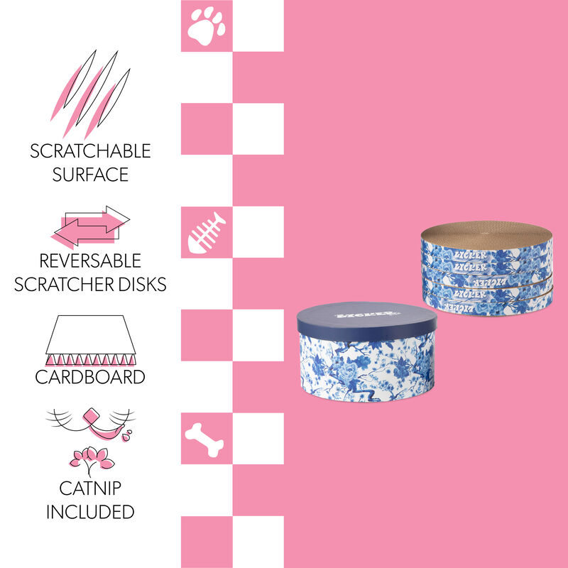 Kate Modern Patterned Cardboard Reversible Cat Scratcher Pad in Box with Catnip