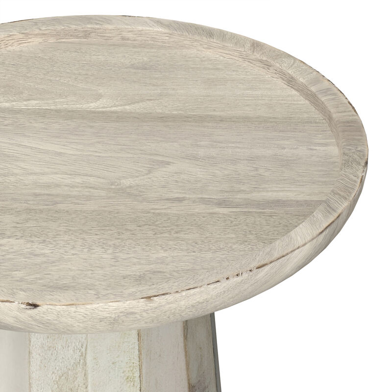 Dayton SOLID MANGO WOOD 13 inch Wide Round Contemporary Wooden Accent Table in White Wash , Fully Assembled