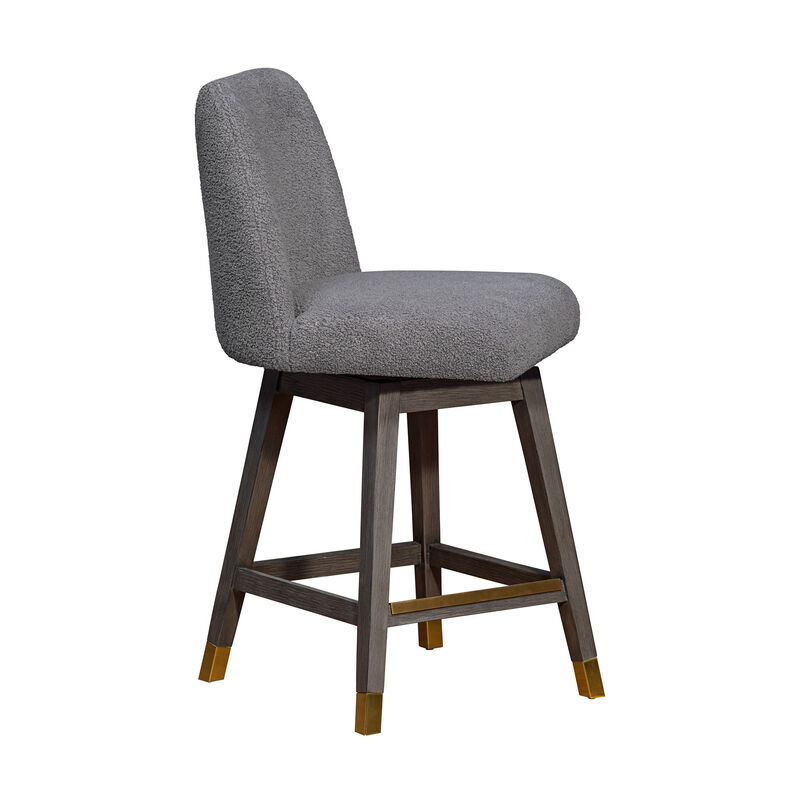 HomeRoots 26" Gray Solid Wood Counter Height Swivel Bar Chair image number 2